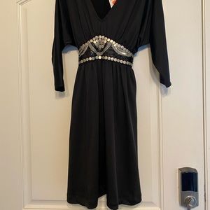 3/4 sleeve Beaded Black Dress